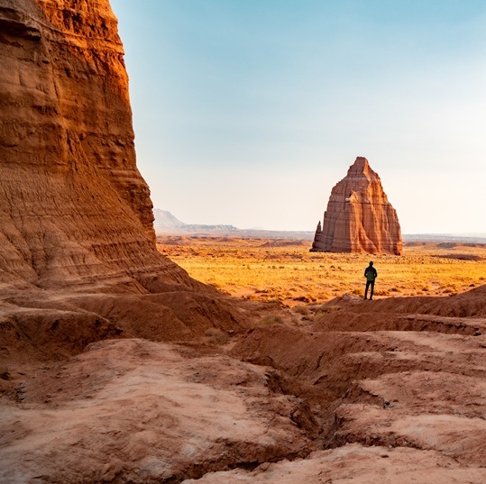 Man and red rock formations