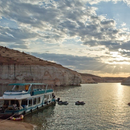 Houseboat on lake beach