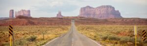 Road leading to red rock formations