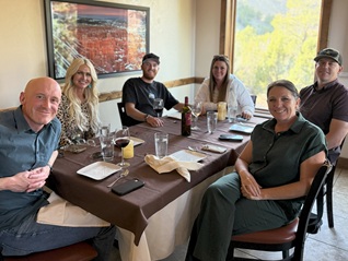 Group sitting at restaurant table