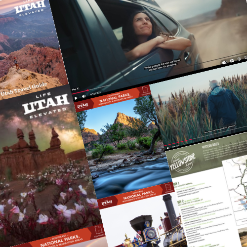 Brochures and movie stills promoting tourism